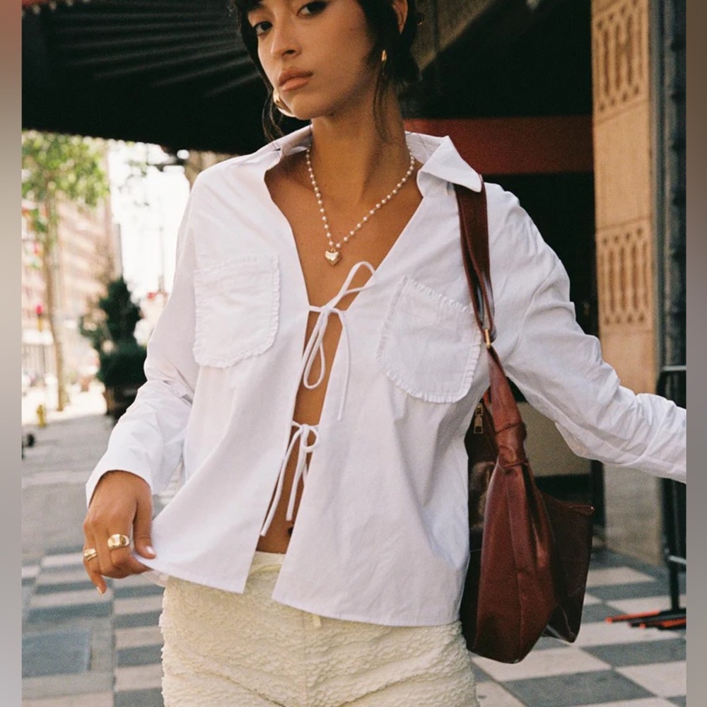 Princess Polly Kellot shirt front tie bow top